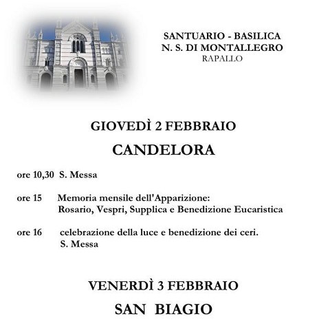 Candelora- San Biagio- S. Messa per la Vita